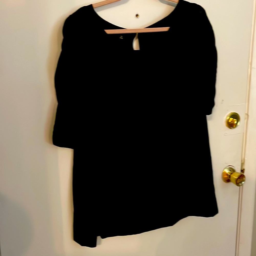 Black velvet blouse with puff sleeves